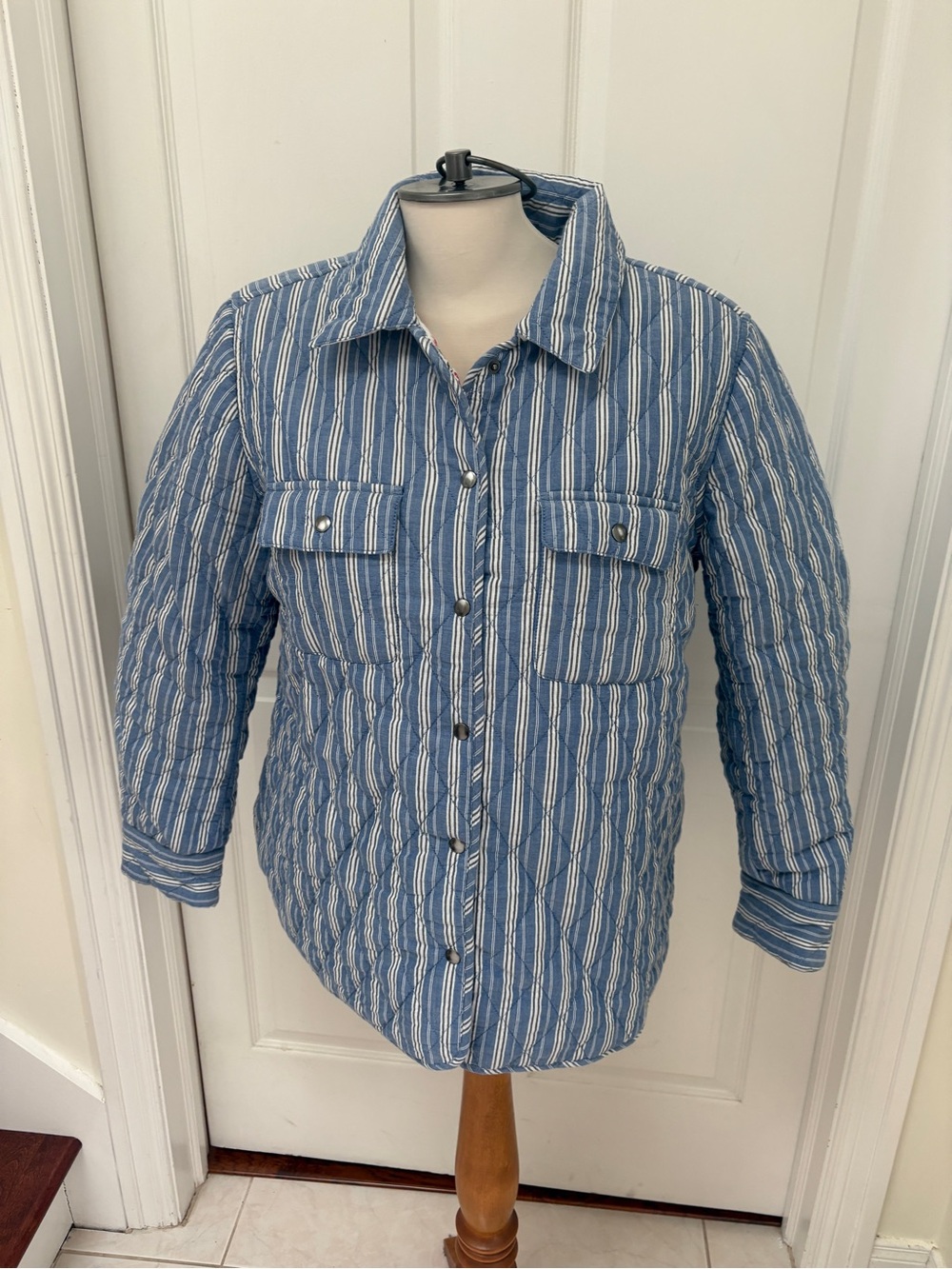 Style & Co. Blue and White Quilted Reversible Utility Jacket/Shacket